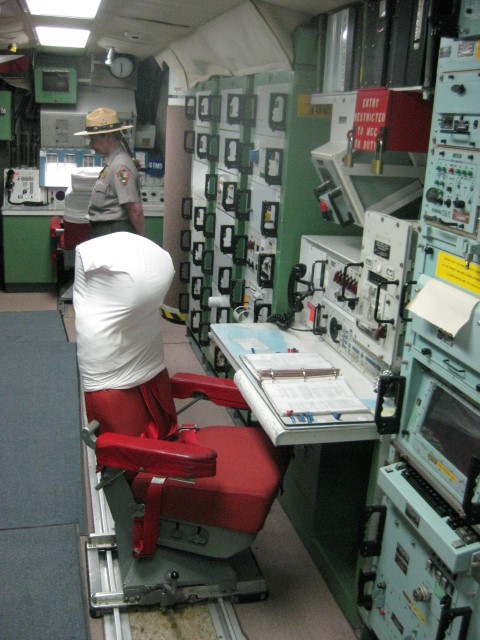 Two control seats. The seats are mounted on rails so their can absorb shock. The whole command centre is also suspended to absorb shock.