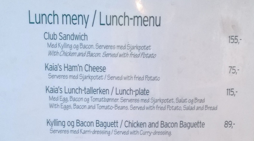 Lunch in Tromso - Club Sandwich $A31, Chicken Bacon Baquette $A18