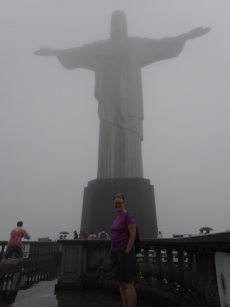 At Christ the Redeemer in the mist and rain above Rio