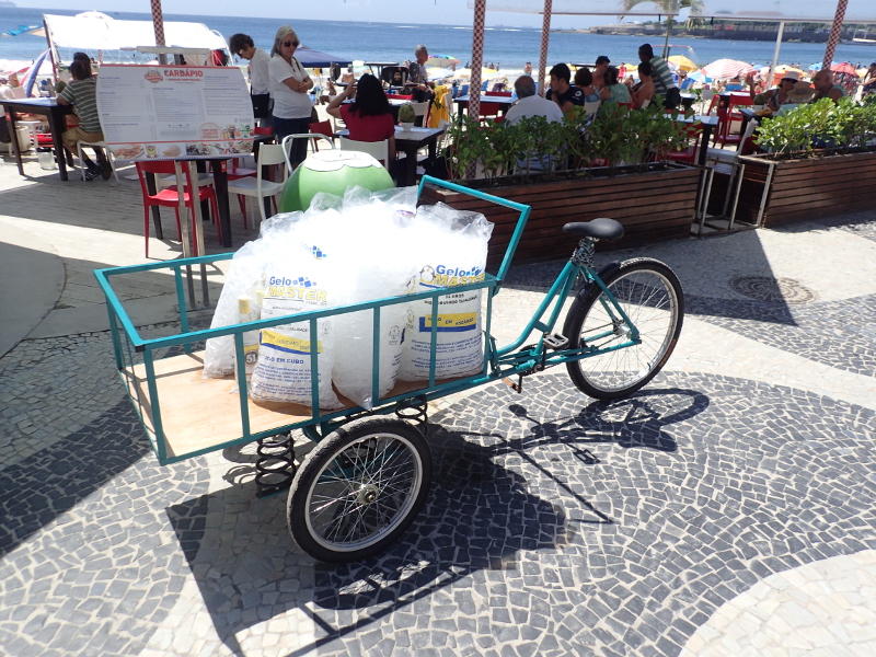 Ice being delivered to the sellers on Copacabana beach via Cargo bike