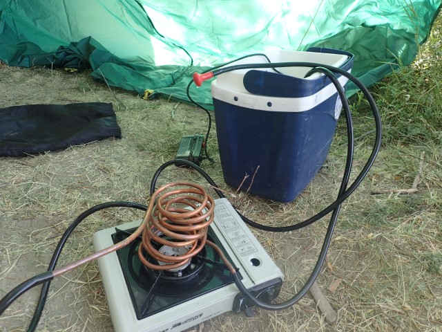 First test of the part home made portable camping shower