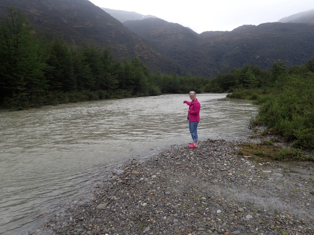 The dry river bed we got out of a day later, still fast flowing, with Judy pointing out when we were parked