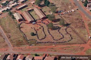 Line of people waiting to vote in South Africa's 1994 election