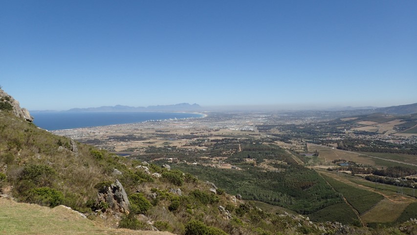 Looking back to Cape Town, false bay and the suburbs and towns east of Cape Town