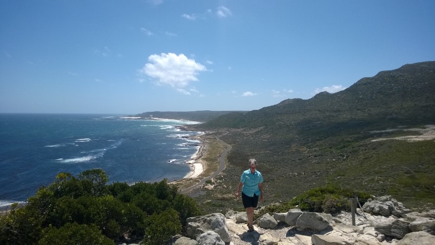 Judy climbing up to the hill on the Cape of Good Hope