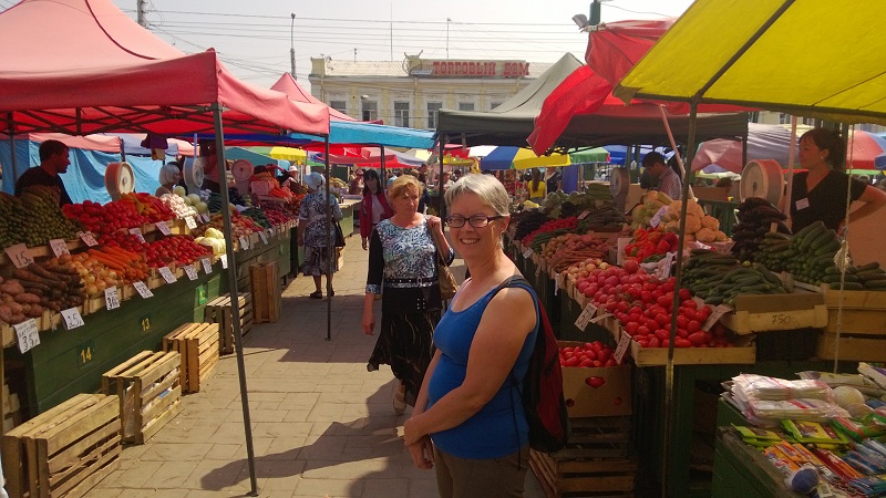 Judy coping with the Siberian weather at the market in Irkutsk